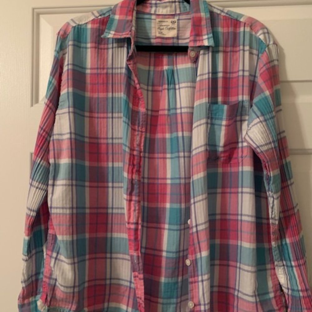 American Eagle Button Up / Beautiful Pink and Teal Plaid